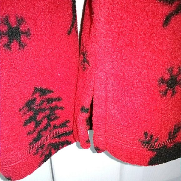 Red Fleece Jacket with Black Reindeer and Trees Small - Picture 2 of 5